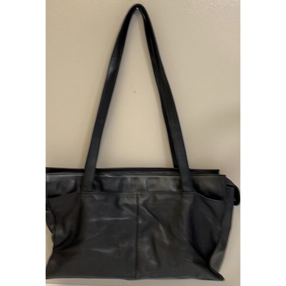 Lisa Loren smooth black leather lap top/tote bag - Picture 3 of 13